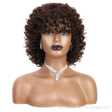 Vigorous ready to ship peruvian 150% density wholesale short brown 100% brazilian protein human hair weave wig for african women